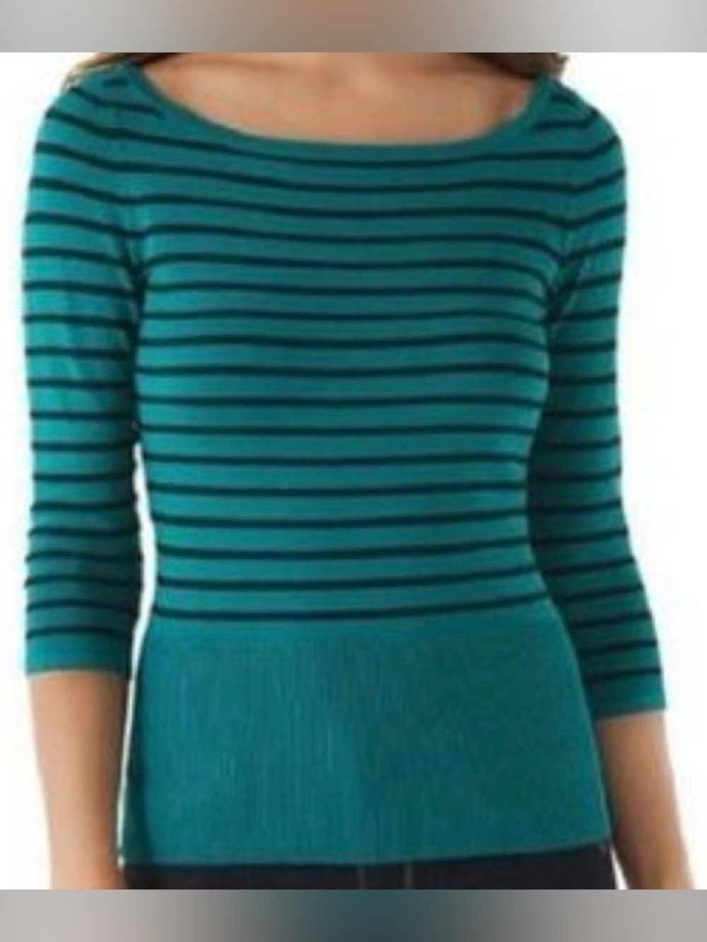 White House Black Market | Teal/Black Stripe Rayon 3/4-Sleeve Sweater Sz Small